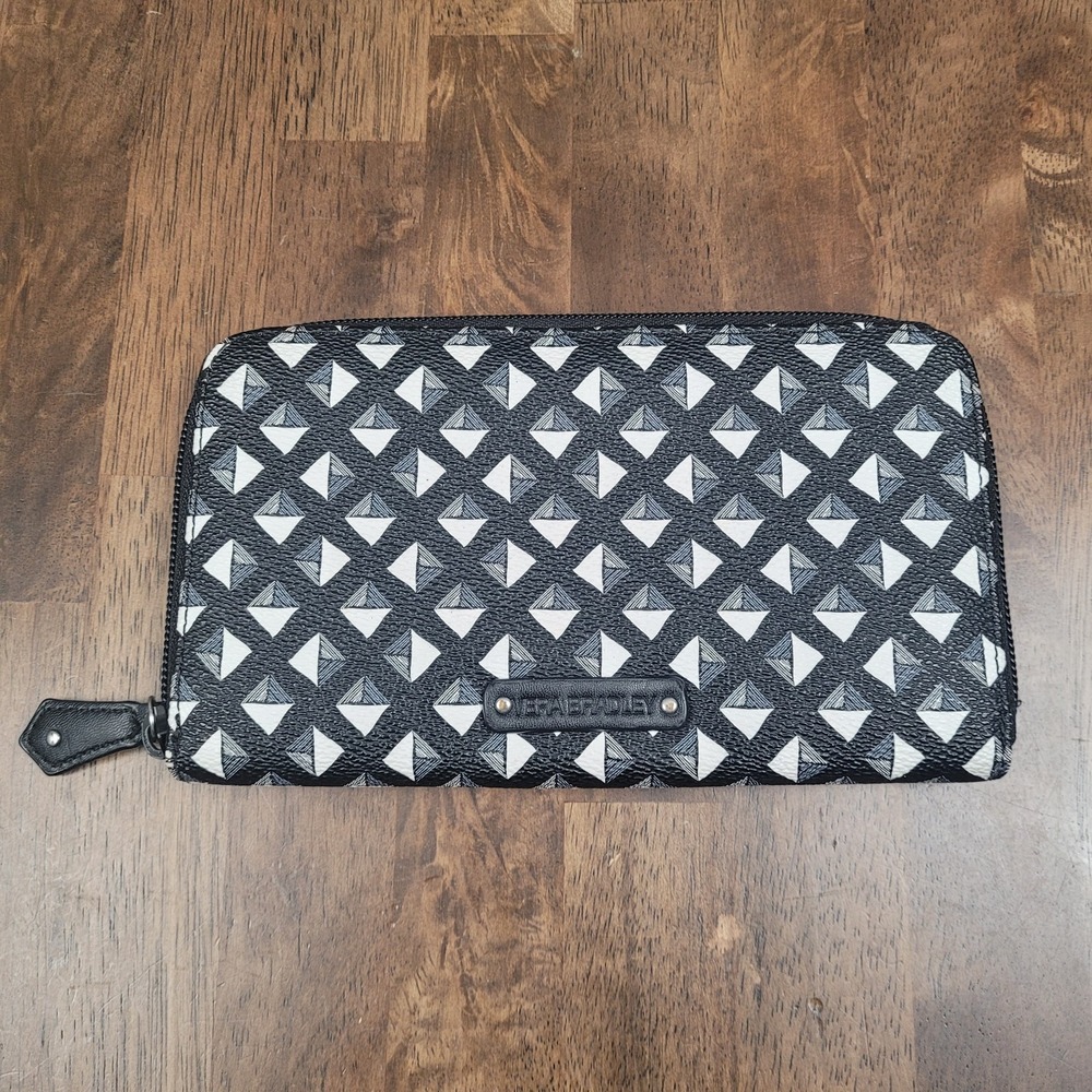 Vera Bradley Black & White Geometric Studs Accordion Zip Wallet